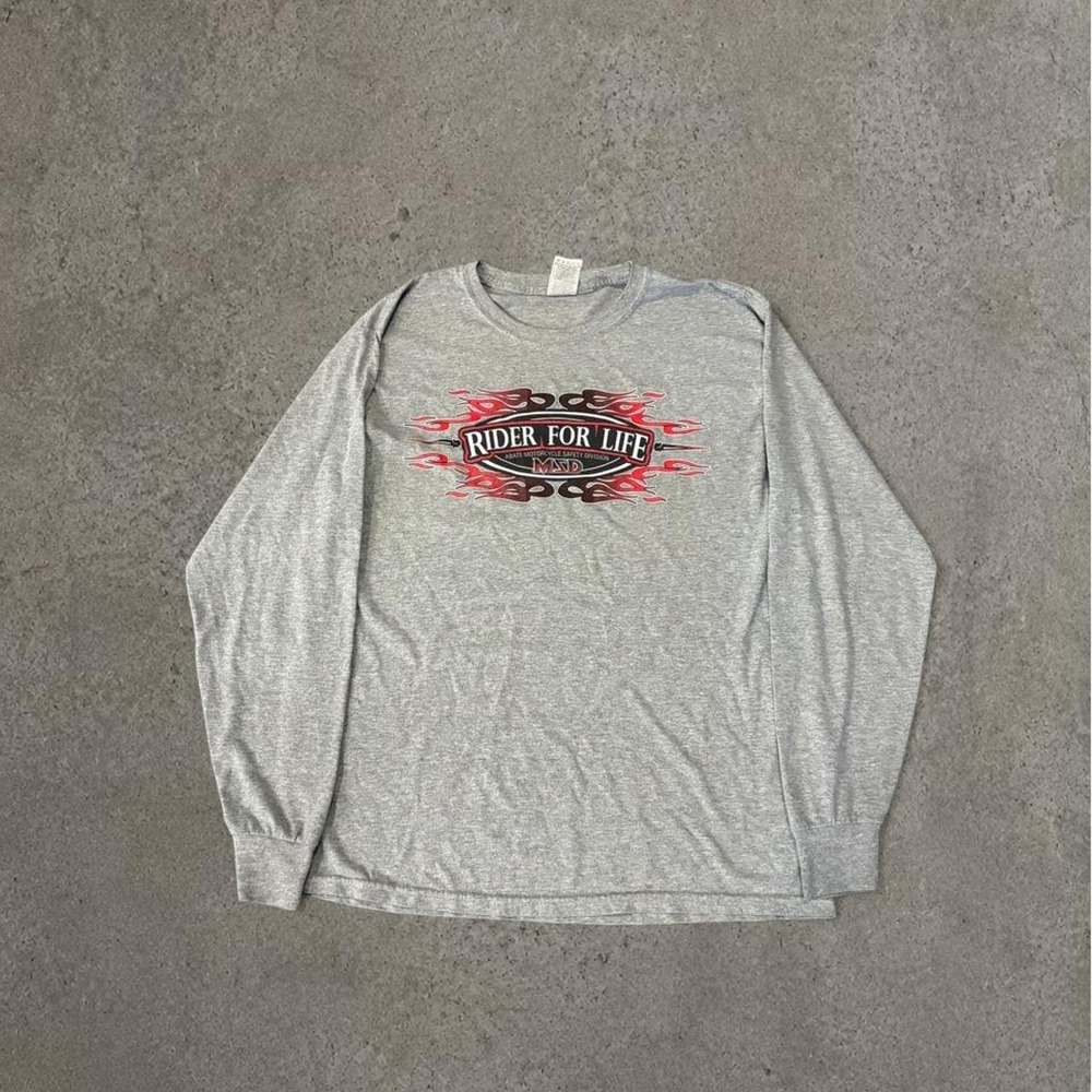 Fruit of the Loom Rider For Life Motorcycle Biker Long Sleeve Shirt Grey Mens L